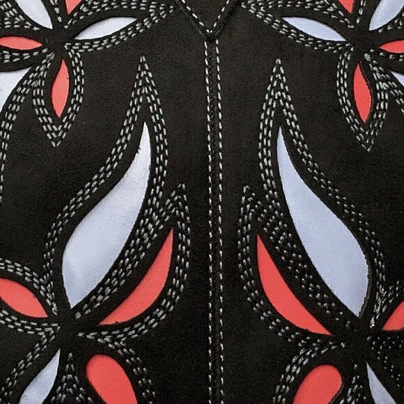 Cowgirl Boots Black Vegan Suede Western Mid Calf Floral Detail Women’s 9.5 NEW - Picture 9 of 11